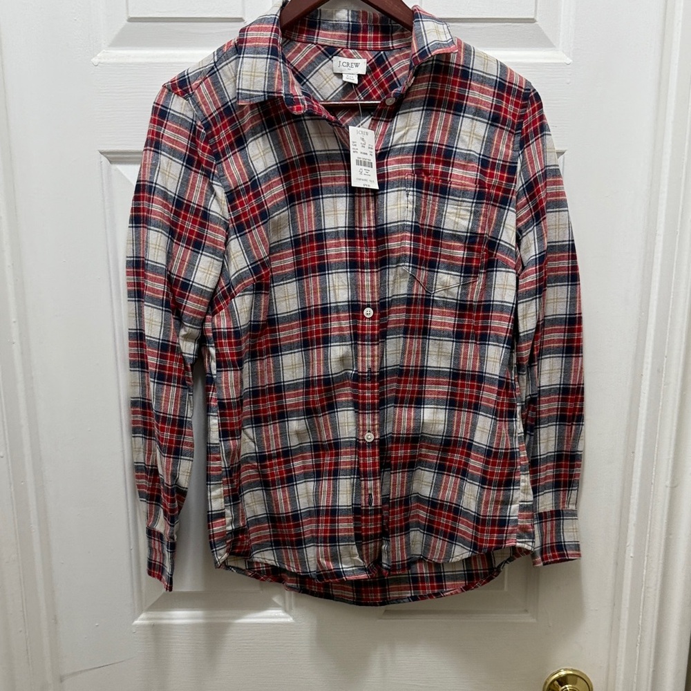 J. Crew Women's Red and Blue Plaid Button-Down Shirt
